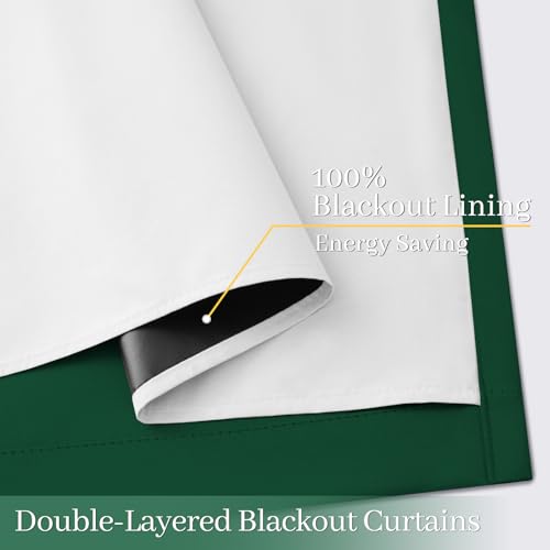 Image of Yakamok Dark Green 100% Blackout Curtains 63 Inches Long 50 inch Wide 2 Panels | Blackout Curtain Panels for Bedroom, 2 Thick Layers Grommet Top Thermal Insulated Drapes with White Back for Living Room