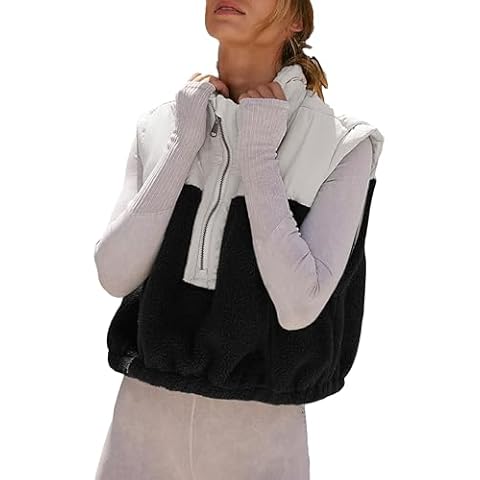 Tanming Womens Fuzzy Sherpa Fleece Vest Lightweight Cozy Sleeveless Gilet Half Zip Pullover Waistcoat with Pocket(Black-M) Cover