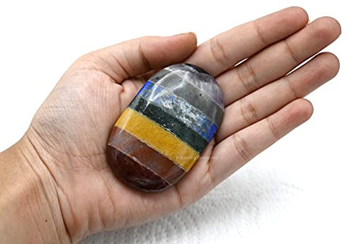 Image of Amazing Gemstone Seven Chakra Crystals and Healing Stones - Large Palm Stone Crystals Piedra - Crystal for Good Luck, Balanced Positive Energy, Meditation - Unique Stocking Stuffers Gifts for Women