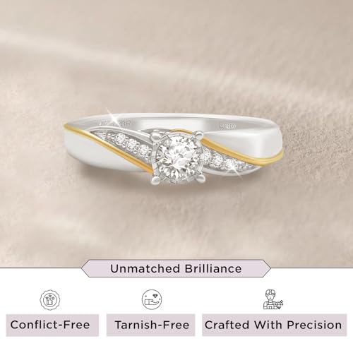 Jewelili Lab Grown Diamond Solitaire Engagement Ring for Women | Yellow Gold Plated Sterling Silver Band | Round H Color I1 Clarity 3/8 CTTW | Luxury Wedding & Bridal Jewelry for Her | Size 6, 7 & 8 | Jewelry Gift Box Included2
