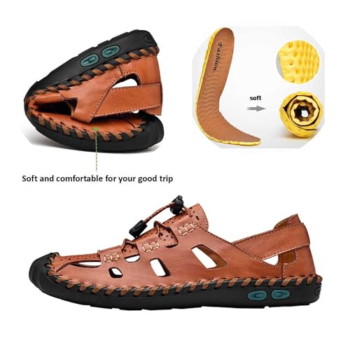 Image of Mens Casual Closed Toe Leather Sandals Outdoor Fisherman Adjustable Sport Summer Shoes