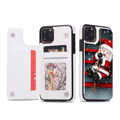 Étui portefeuille à rabat en cuir de Noël compatible avec Apple iPhone 17 Air avec béquille en polyuréthane et porte-cartes - Double fermoir magnétique - Antichoc - Motif de Noël (Père Noël grimpant)