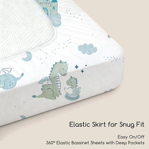 Image of Baby Bassinet Sheets 33x20 for Baby Delight, Newton,Airclub,Maxi Cosi,Angelbliss,Dream on Me,Mika,Harppa,Amke,ezebaby Rectangle Bassinet Mattress - Blue Dinosaur 3 Pack Boy