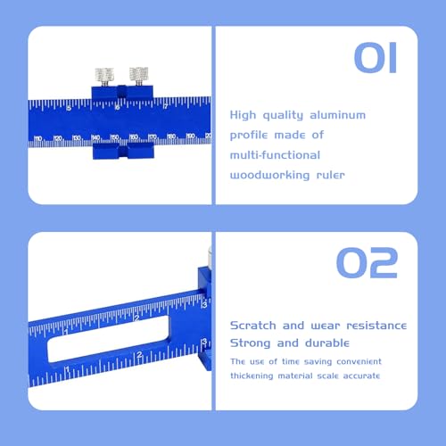 Metal Slide Rule Set - T-Type Ruler with Inch/Metric Scales (7",9",13") - Woodworking Measuring Tools, Pocket Scribing Ruler, Machinist Square for Marking & Layout (Klein Blue) - Image 7