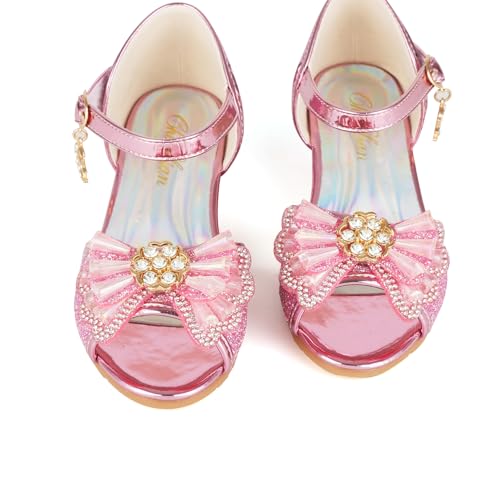 ChuLian Girls Dress Shoes Princess High Heels Sparkly Bow Dress Sandals Party Wedding Flower Girls Shoes Toddler Little Big Kid2