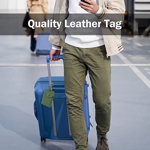 Kevancho Leather Luggage Tags for Men Women, Suitcase Labels Baggage Bag Tag ID Tags with Full Back Privacy Cover for Cruise Ships, Travel Accessories Tags Set of 2 PCS (Green)3