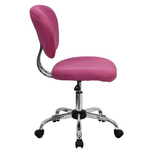 Miniatura 8 de Flash Furniture Silla De Trabajo Giratoria De Malla Con Respaldo Medio Con Base Cromada, Metal, Rosa, 58,42 X 55,88 X 25,4 Cm