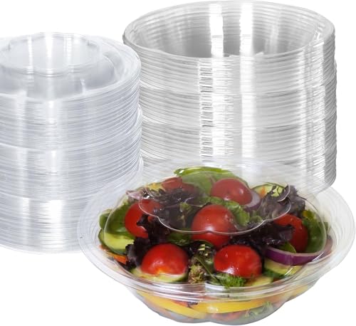 24oz Clear Disposable Salad Bowls with Lids (600 Pack) - Clear Plastic Disposable Salad Containers for Lunch To-Go, Salads, Fruits, Airtight, Leak Proof, Fresh, Meal Prep | Rose Bowl Container (24oz)