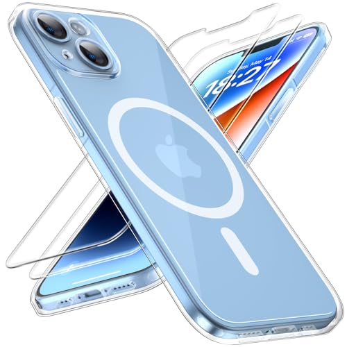 TOCOL 3 in 1 Magnetic for iPhone 14 Case, [Non-Yellowing] [Full Camera Protection] [Compatible with Magsafe] [14FT Military Grade Protection] Bumper for iPhone 14 6.1 Inch, Clear