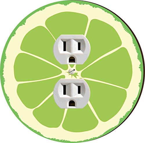 Island Gifting - Green Lime Slice with Outline Design - Round Duplex Outlet Cover Plate, Decorative Wall Plate, Modern Electrical Outlet Cover for Home