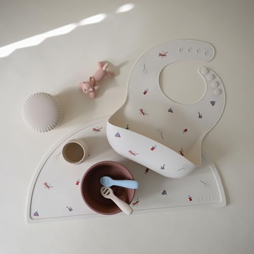 Image of mushie Silicone Baby Bib | Adjustable Fit Waterproof Bibs (Circus)