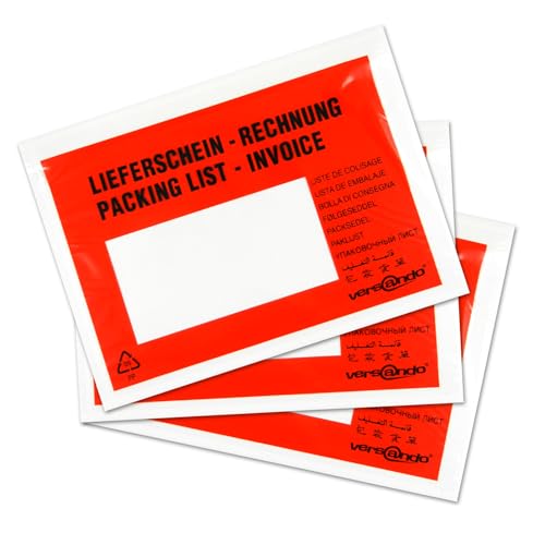 versando 100 Lieferscheintaschen C6 selbstklebend Dokumententaschen Begleitpapiertaschen rot/schwarz bedruckt Lieferschein/Rechnung