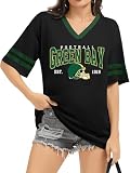 Football Shirts for Women Game Day Oversized Meah Tshirt Football Fans Season V Neck Short Sleeve Tee Tops Black Green