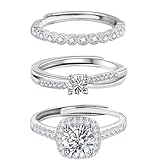 sawyofu Sterling Silver Adjustable Rings For Women 3PCS Cubic Zirconia 925 Silver Plated Wedding Stacking Rings Sets For Women Jewellery