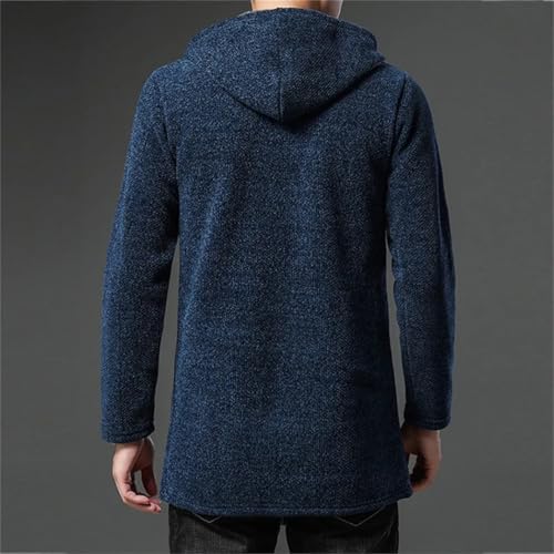 Men Hooded Cardigan Knitted Long Sweatercoat Zipper Solid Sweaters3