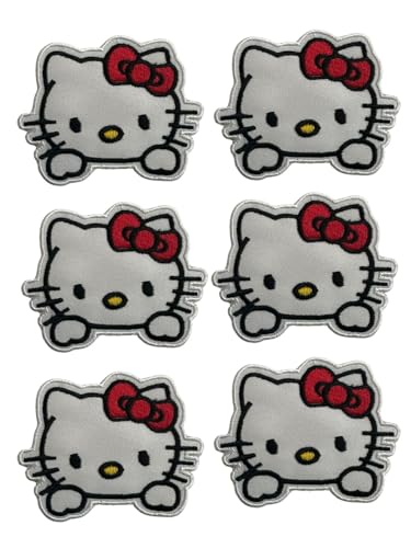 6 Pcs Set Cute Cat Kitty Face Iron on Embroidery Patch for Clothes Jeans Hats and for Jackets