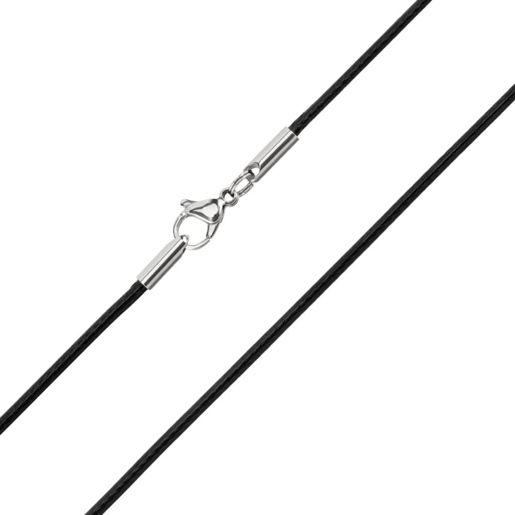 Genuine leather cord necklace black 2mm with stainless steel lobster clasp - Image 2