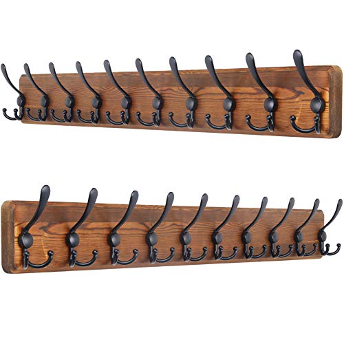 SKOLOO Lot de 2 portemanteaux muraux rustiques de 98 cm de long pour mur, crochets en bois de pin massif, support mural pour manteau de ferme, pour accrocher veste, manteau, chapeau Cover