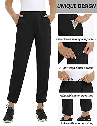 Safort Women's Hiking Cargo Pants 30'' 34'' Waterproof Lightweight Joggers Quick Dry Upf 50+ For Camping Travel Zipper Pockets, 34 Inseam, Black, S #TOP2