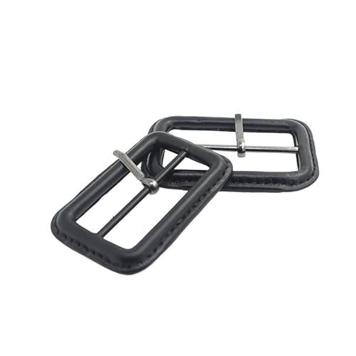 WDZDS 30-60MM 2PCS Black Real Leather Buckle Replacement Leather Covered Belt Buckle Replacement With Pin For Crafting Triglide Slider Buckle