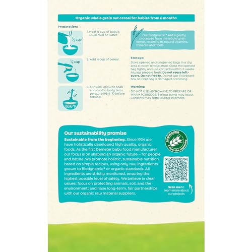 image for Holle Organic Baby Cereal - Whole Grain Oat Cereal for Baby - Quick an