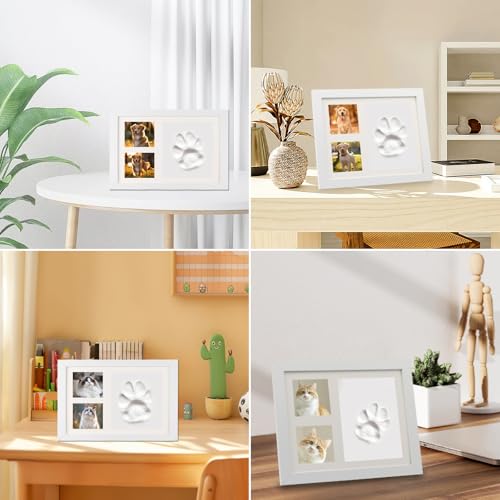 NIXRET Pfotenabdruck Set Hund, Pfotenabdruck Set Katze mit Bilderrahmen, Haustier Bilderrahmen Holz mit Pfotenabdruck, mit Gedenkbedeutung, für Haustiere, Neugeborene und Andenken Geschenk
