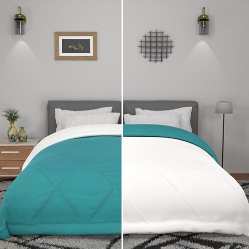 Image of Kuber Industries Premium 90x100 in (Extra Thick) Reversible Soft Blanket for Winter|300 GSM Comforter & Garam Kambal for Home | Quilted Razai /Double Bed Blankets for Winter | Teal & Off White