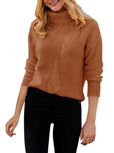 Ebifin Pullover Damen Herbst Rollkragenpullover Cable Knit Langärmeliger Klassischer Elegant Grobstrick Sweater Jumper. - Image 5