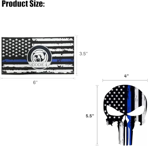Image of 6pcs US Flag Code 4 Thin Blue Line Skull Car Stickers Decal, Honoring Police Support Truck Window Laptop Bumper Stickers, Bandera de policia la linea Azul para carro