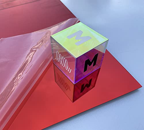 Image of Set of 2 Acrylic Sheet 1 /8 inch Red Mirror, Red Mirrored Acrylic Lucite Plexiglass Sheet (Actual Size 11.875 inch x 11.875 inch)