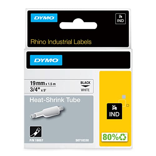 DYMO Rhino Industrial Heat-Shrink Labels, 3/4" Tube, Black Print on White by DYMO - Used condition - US$12.69