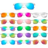 Matcheck 16 Neon Colors Sunglasses Retro Transparent Frame Mirrored Lens Glasses Classic Wholesale Bulk Birthday Beach Pool Party Favors Unisex Adult