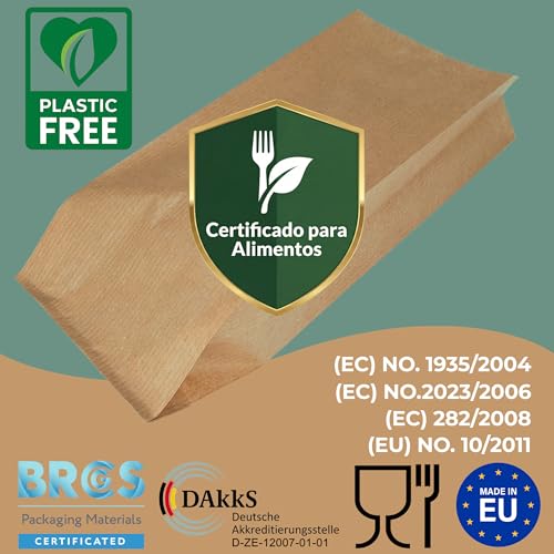 Miniatura 3 de Loxato 1000 Bolsas Papel Kraft Marrón - Sobres - Bolsas De Papel Para Bocadillos, Bolleria, Pan, Empanadas, Alimentación, Dulces, Llevar Desayuno - 10x5.5x25cm