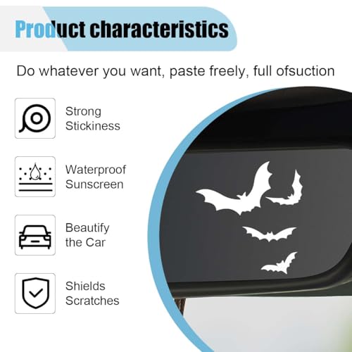 Image of Halloween Bats Car Mirror Decal, Spooky Rearview Mirror Decal, Cute Vinyl Sticker, Car Window Decoration Decal for Car, Truck, Bumper, Laptop, Vanity Mirror, Wall, Tumbler (White)