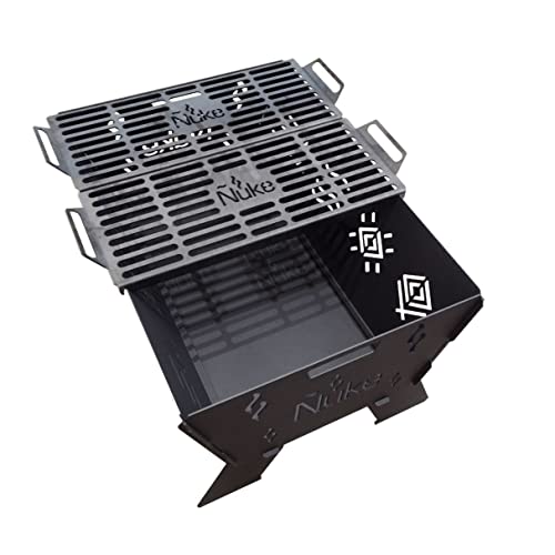 Parrilla Barbacoa de Carbon Grill Fogonero Asado Huapi 70 Desarmable Desmontable Rectangular Uso Exterior. Color Gris Oscuro. Medidas 40x80x58 cm
