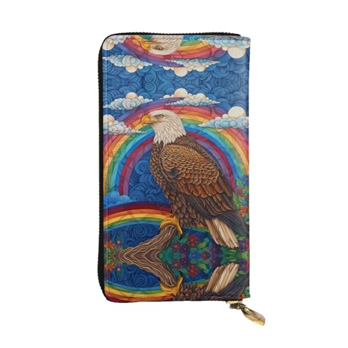 Stylish Eagle on the rainbow Printing Leather Wallet - Long Clutch for Women, RDurable Material, 12 Card Slots, Zipper Compartments