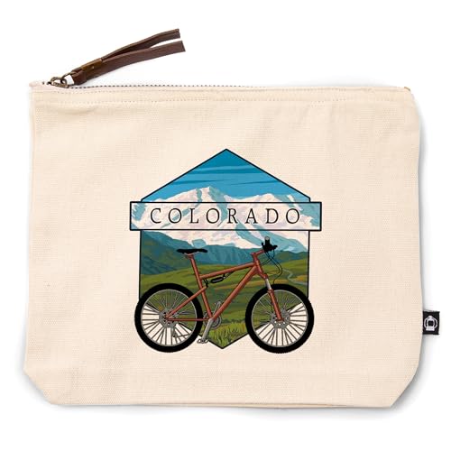 Colorado Bike and Mountain Scene, 100% Cotton Zipper Pouch, Travel Accessory, Go Bag