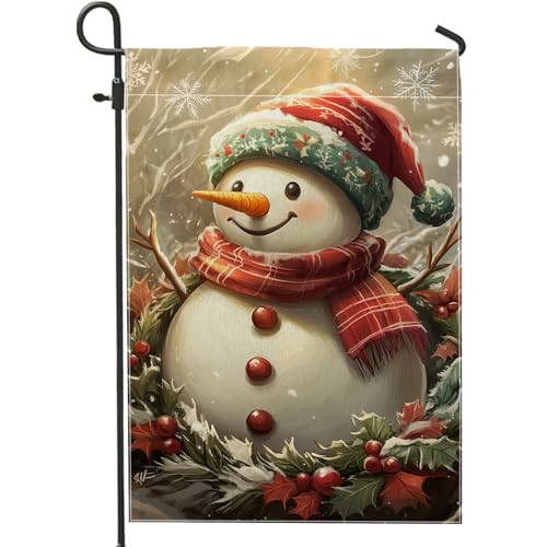 Bandera de jardín de muñeco de nieve de invierno, banderas de jardín rojas y verdes, decoración de jardín de arpillera de doble cara, decoración de césped al aire libre para Navidad, bandera de patio