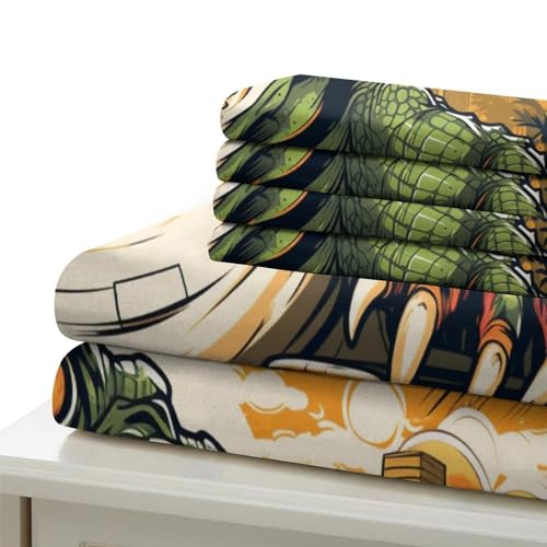 Ensemble de couette crocodile 3D respirant avec drap de lit double et taies d'oreiller douces