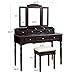 VASAGLE Vanity Makeup Set with 7 Drawers, 2 Brush Slots and 4 Open Compartments, Dressing Table with Tri-Fold Necklace Hooked Mirror, Solid Wood Legs, Cushioned Stool, Dark Espresso URDT06Z