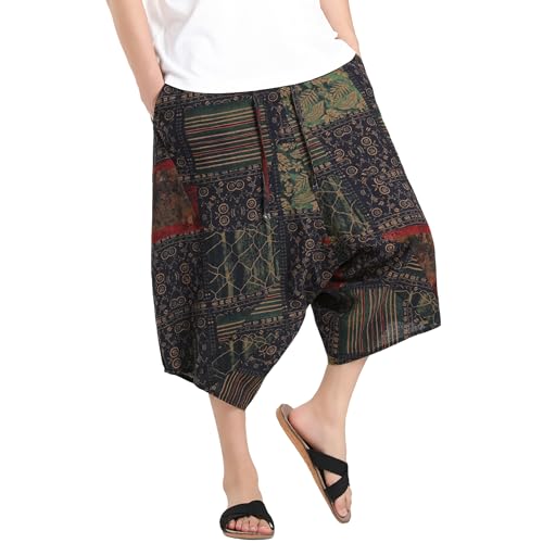 Tripleberly Mens Capri Pants Casual 3/4 Harem Pants with Pockets Baggy Capri Shorts for Men Elastic Waist Drawstring2