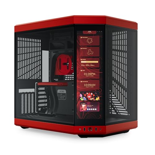 Image of Hyte Y70 Touch Dual Chamber ATX Mid Tower Modern Aesthetic Case with Integrated 4K LCD Touchscreen - Black Red