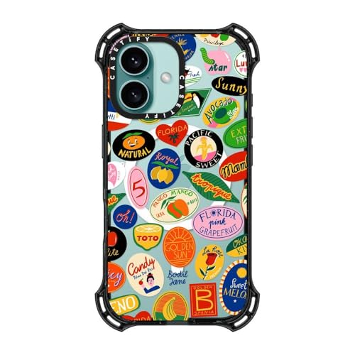 CASETiFY Bounce Case for iPhone 16 [Shockproof / 21.3 ft. 6X Military Grade Drop Protection/Compatible with Magsafe] - Fruit Stickers - Clear Black by CASETiFY - Image 4