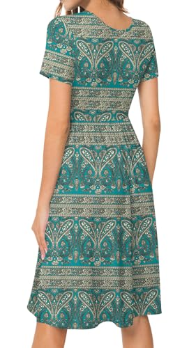Image of DB MOON Women Summer Casual Short Sleeve Dresses Empire Waist Dress with Pockets