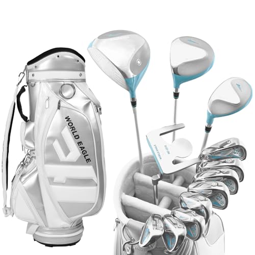 WORLD EAGLE アウトレット 初心者向け 女性用 ゴルフクラブセット 左利き用 12本 ヘッドカバー付き レディースクラブセット CBR5 キャディーバッグ【シルバー】【G510】