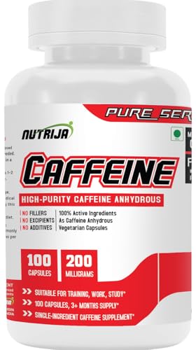 Image of NutriJa Caffeine 200mg 100 Capsules | Pure & Potent | Boosts Performance & Metabolism