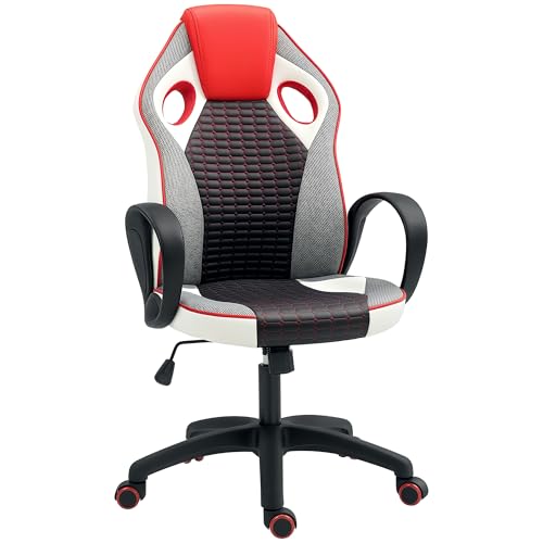 HOMCOM Silla Gaming Tapizada en PU y Malla Silla Gamer Giratoria con Función de Basculante Altura Ajustable para Hogar Oficina Estudio Multicolor