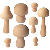 Wooden Mushroom Set, SPWOLFRT 8 Pack Natural Unfinished Mushrooms, Various Sizes Wood Mushroom Figur