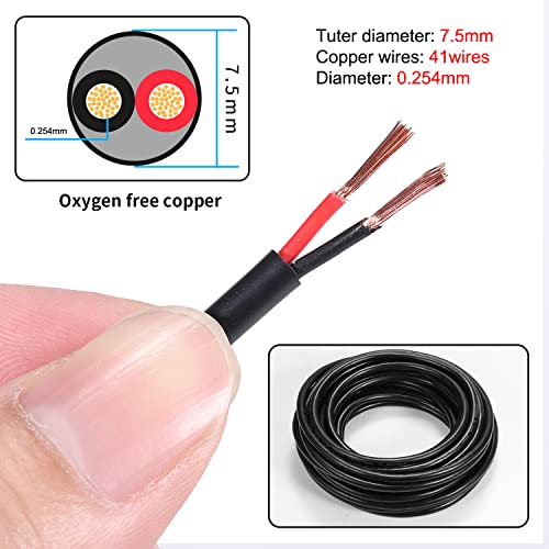14 Gauge 2 Conductor Electrical Wire 14 AWG Wire Stranded PVC Cord Oxygen-Free Copper Cable 200FT/61M for Outdoor Lighting Automotive Battery Solar Panel (14/2AWG-200FT)