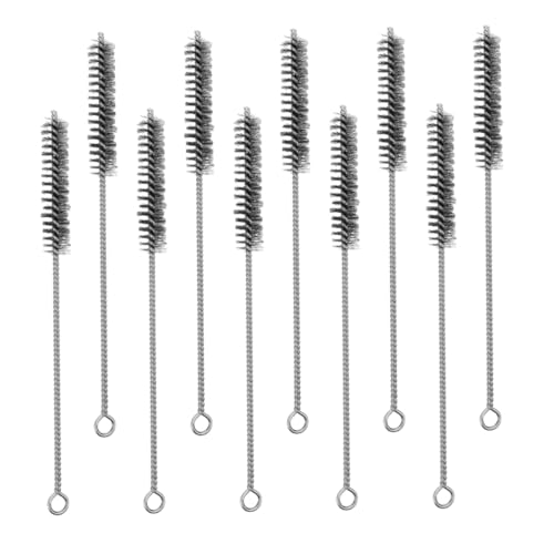 IWOWHERO 10pcs Stainless Steel Wire Brush Drain Cleaning Tool Sewer Industrial Pipe Tube Clean Tube Brush Drain Clog Remover Tool Long Handle Wire Sink Tool Tube Wire Silver